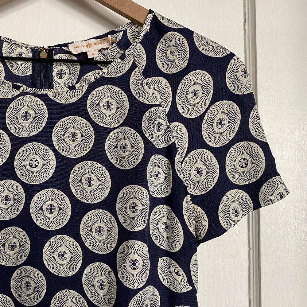 Tory Burch Silk Printed Blouse Navy